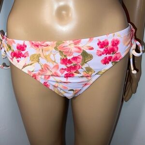 Kona Sol, L, NWT, floral, medium coverage, hipster with side, ruched ties.W=30”